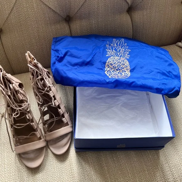 Aquazzura Amazon 105 Leather Lace up Nude Sandal - Picture 1 of 6